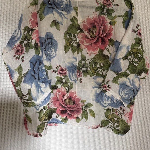 Linen Flowery Top/Blouse made in Italy - Picture 2 of 8